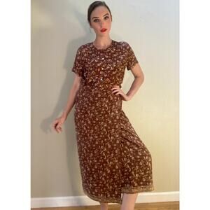 Vintage Silk Skirt Set Floral Blouse & Midi Jennifer Moore 90s ~ Sz 12/14 fits 8